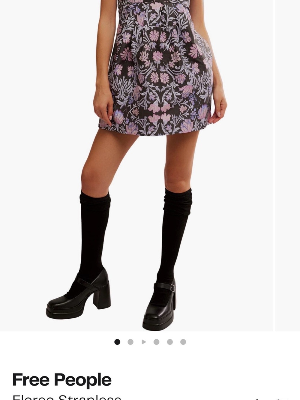 Free People Black Mini Skirt with Pink & Lavender Floral Jacquard